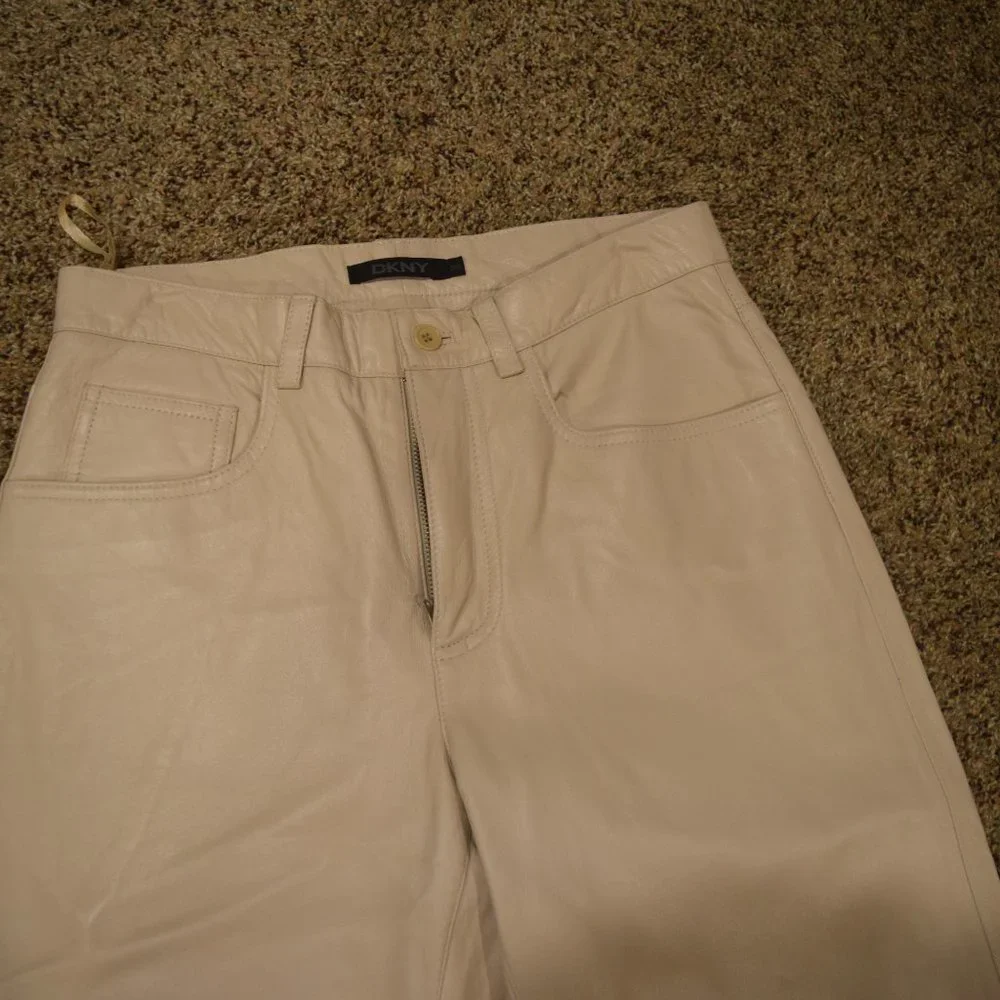 WOMENS DKNY TAN/BEIGE LEATHER PANTS - Picture 3 of 4